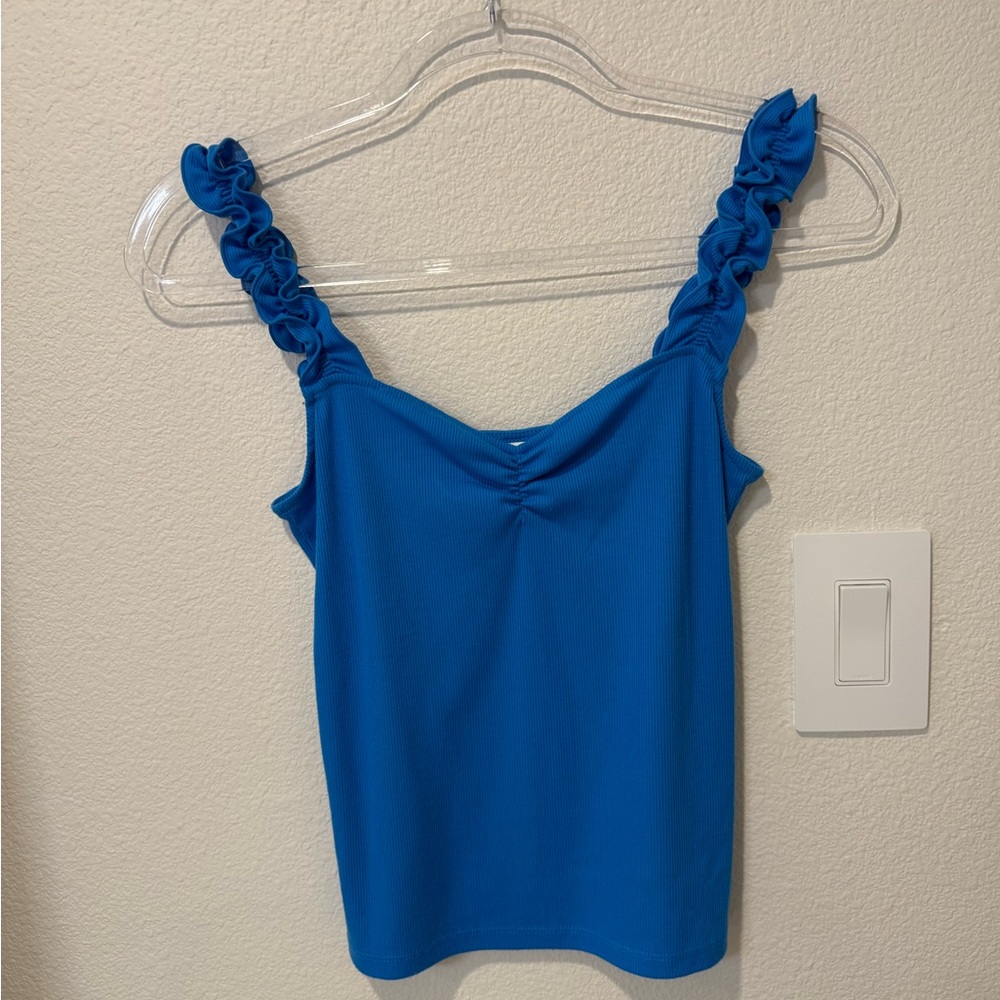 BP Blue Ruffle Strap Tank Top